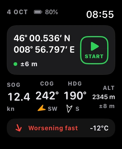 Posita su Apple Watch: coordinate, rotta, velocità e meteo